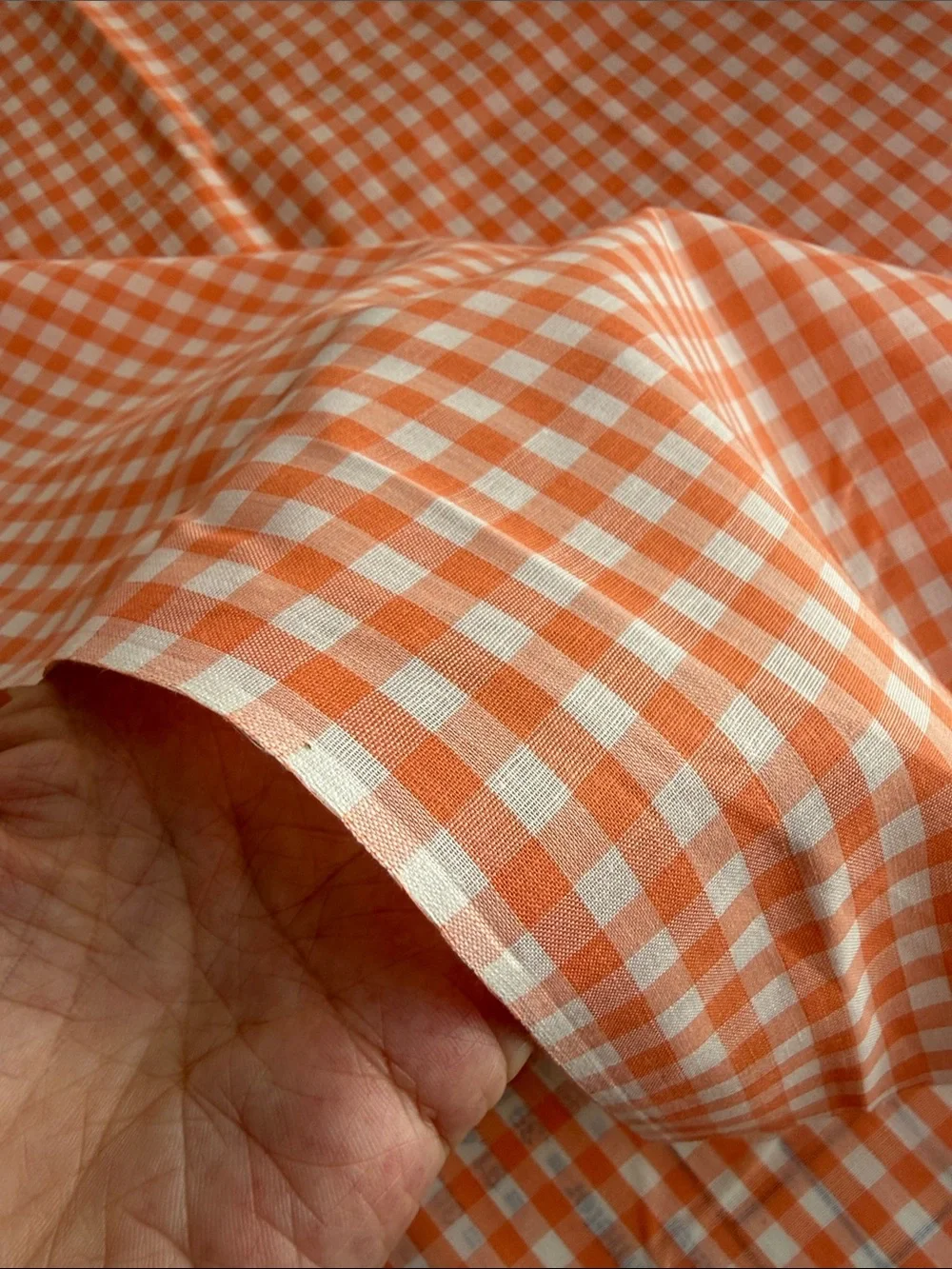 Vintage Orange White Gingham Fabric Woven 1/4” Check 2 Yards x 44